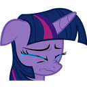 A purple pony with a dark mane crying with tears streaming down its face.