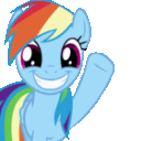 A blue pony with a rainbow mane waves repeatedly while its arm multiplies in a surreal animation.