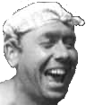 Man laughing with his head tilted back in a grainy black-and-white photograph.
