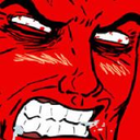 A stylized red face with gritted teeth and narrowed eyes expressing extreme anger.