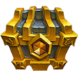 A golden treasure chest with a glowing hexagonal gem in the center.