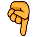 A cartoon hand pointing downward with a bold outline.
