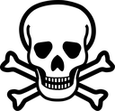 Skull and crossbones icon in high contrast black and white.