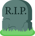 Tombstone with the text R.I.P. standing in a patch of green grass.