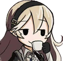 Anime girl with a smug expression holding a white tea cup to her lips.
