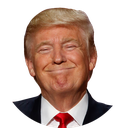 Donald Trump with a tight-lipped, smug, and self-satisfied facial expression.