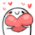 A white character with a blushing face holding a pink heart, surrounded by red dramatic action lines.