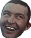 Man with a wide, manic grin and eyes rolled upward.