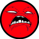 A red face with a black outline showing an intense, screaming expression of anger.