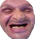 Man with a heavily distorted face and wide-open mouth expressing shock or confusion.