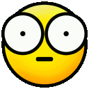 Four yellow faces with large, unblinking eyes and straight-line mouths arranged in a horizontal row.
