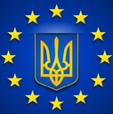 A golden trident symbol centered inside a ring of twelve yellow stars on a solid blue background.