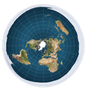 Earth map in a circular projection with blue oceans and green continents.