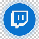 A blue circle containing a white speech bubble icon with two vertical lines inside.