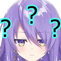 Anime girl with purple hair looking confused with three floating question marks around her head.