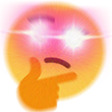 Thinking face emoji with glowing bright pink laser eyes and a deep-fried aesthetic.