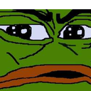 Pepe the Frog face with a suspicious and skeptical expression.