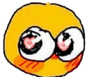 Yellow smiley face with large eyes containing heart pupils and a blushing expression.