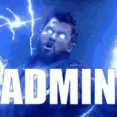 Thor surrounded by intense blue lightning with text that cycles through the words admin and banned.