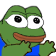 A green cartoon frog with large eyes reaching forward with both hands to give a hug.