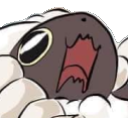 Wooloo sheep character with a dark face and white wool screaming with its mouth wide open.