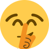Yellow face with eyes closed and a finger pressed against its lips in a shushing gesture.