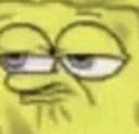 SpongeBob with a highly suspicious and judgmental squinted-eye expression.