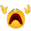 A yellow smiley face with eyes closed and mouth wide open in a scream, holding its hands up in a gesture of despair.