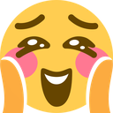 A yellow smiley face with closed eyes, a wide grin, and bright pink blushing cheeks.
