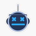 Robot head with X eyes and a flat line mouth expressing a dead or offline state.