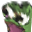 Green frog face with wide, shocked eyes and an open mouth.
