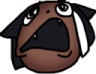 A stylized brown face with wide, upward-looking eyes and a large, gaping open mouth expressing extreme shock.