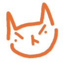 Cat face drawn with simple orange lines showing an annoyed expression.