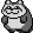 A small pixel art raccoon performing a continuous somersault roll.