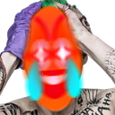 A person holding their head in distress with a deep-fried, glowing-eyed, crying face overlay.