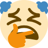 A yellow emoji face with a hand on its chin and a skeptical, grimacing expression.
