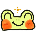 A cute yellow frog wearing a small gold crown with bright orange cheeks smiling happily.