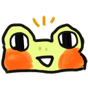 Frog with a wide, happy grin and bright orange cheeks.