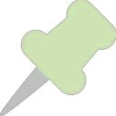 Green pushpin angled to the right with a gray metal tip.