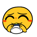 Yellow smiley face with blushing cheeks drinking from a baby bottle.