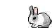 A small gray and white pixel art bunny hopping and looking around.