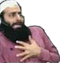 A bearded man wearing a white cap clutching his chest in a dramatic, panicked expression.
