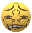 Yellow face with a strained, grimacing expression showing deep discomfort.