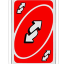 Red playing card featuring two white arrows pointing in opposite directions.