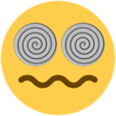Yellow face with gray spiral eyes and a wavy brown mouth representing dizziness or confusion.