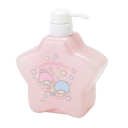 A pink star-shaped soap dispenser bottle with a white pump and illustrated characters on the front.