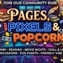 Server icon for Pages, Pixels & Popcorn 📚 🎮