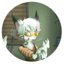 A white cat with an eff pencil