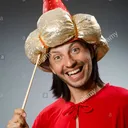 Funny Red Wizard in Red Dress