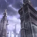 Village hidden in the rain